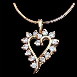 15 Real Diamonds Mounted In 14kt. Gold Open Heart Pendant